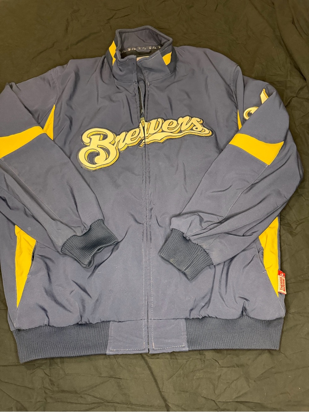 Majestic Navy and Yellow Brewers Varsity Jacket
